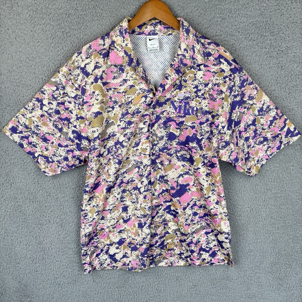 Nike Trek Division Psychic Purple Mesh Shirt Mens Medium Loud Camo Camp Button